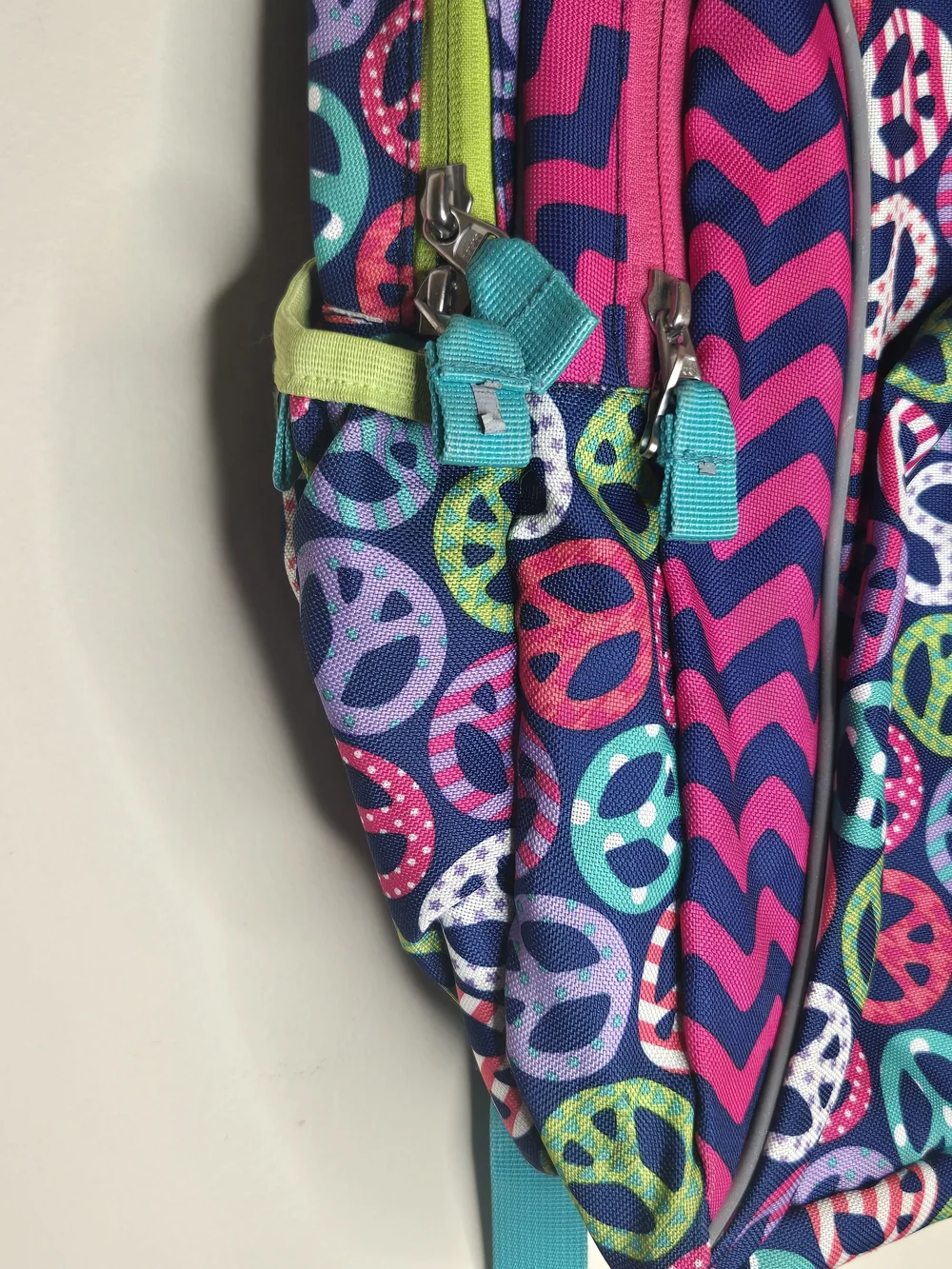 Garnet Hill Kids Peace Sign Chevron School Backpack Book Bag Like New
